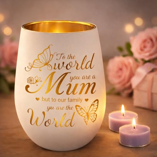 Mum from Daughter &Son,Mum Glass Tea Light Candle Holder Mum Birthday‘s Gift