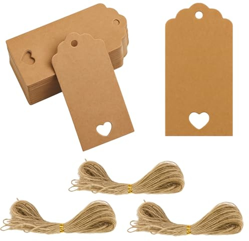 300 Stück Geschenkanhänger Zum Beschriften, Kraftpapier Anhänger Mit 20M Juteschnur, Ideal Für Hochzeitsdekoration, Weihnachtsbaum, DIY Bastelprojekte, 4x9.5 Cm