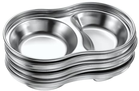 QUARKZMAN 6 Pezzi Ciotole Per Condimenti In Acciaio Inossidabile Con 2 Scompartimenti Rotondi Divisi, Piattino Per Condimenti Per Casa Feste Ristorante Picnic Viaggio, Argento