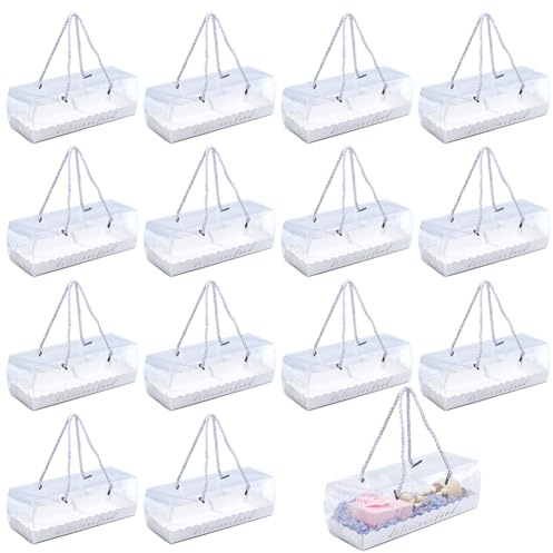 MAYJOYDIY 15 Pcs Durchsichtige Rollkuchenboxen Rechteckige Transparente Cupcake Boxen Kürbis Biskuitrollen Behälter Mit Silbernem Seilgriff Für Geburtstags Weihnachts Hochzeits Und Partygeschenke