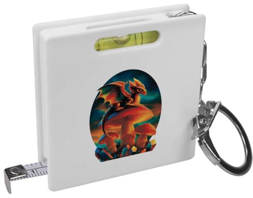 Azeeda 'Dragon Perched On Glowing Mushroom' Keyring Tape Measure/Spirit Level Tool (KM00048130)