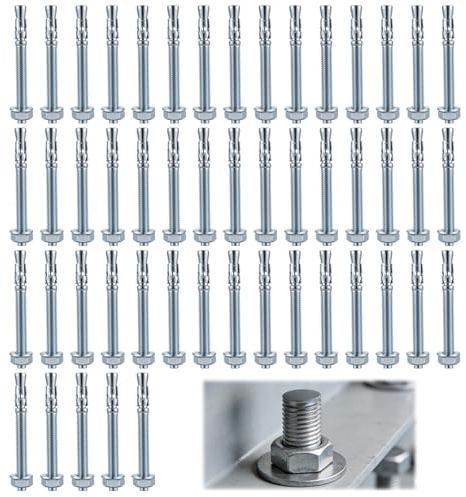 CHUIFAI Anclajes para cargas pesadas, M10 x 100 mm, 50 unidades, M10, metal, para cargas pesadas, pernos de anclaje galvanizados para fijación de barandillas, ventanas, muros cortina