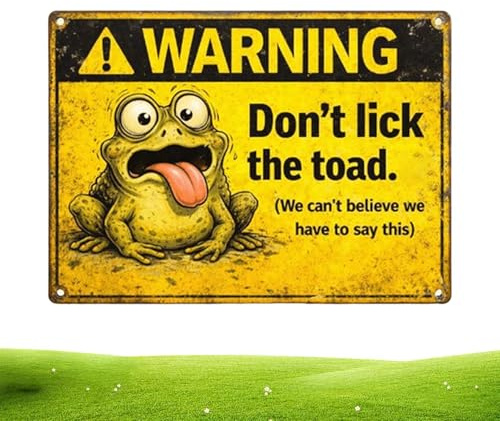 Letreros de jardín para exteriores, divertida decoración con texto en inglés Don't Lick the Toad | Letreros de metal para exteriores, para césped, patio delantero, garaje, patio, porche y patio