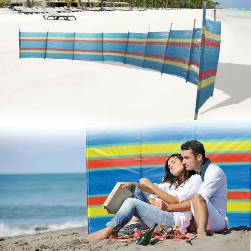 Multi-Coloured Wind Breaks, 4 5 6 8 10 Wooden Pole Wind Breakers For Beach, Unique Camping Windbreaker, Caravan Windbreakers, Privacy Screen Wind Breakers Camping (4 POLE)