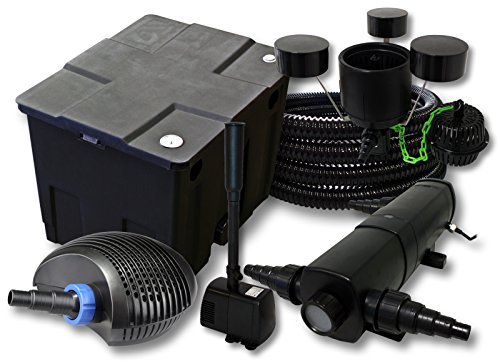 SunSun Kit complet: CBF-350 Filtre de bassin jusqu'à 12000 L, CTF-6000 pompe de filtration 6000l/h 40W, CUV-224 lampe uv 24W, 25m Tuyau 25 mm, CSP-250 Écumeur 2500l/h 45W, HJ-943 fontaine 800l/h 16W