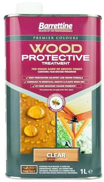 Barrettine Wood Protective Treatment (Clear, 1L) - Ideal Treatment for Outdoor Treated Timber Structures. Wood Protector Oil with Water Repellent Qualities. UV & Fade Resistant.
