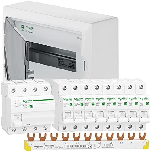 WITTKOWARE AVS-1 Aufputz-Verteilungsset, Kleinverteiler 1-reihig, FI-Schalter 40A/0,03A, 8x LS-Schalter B16A, Phasenschiene