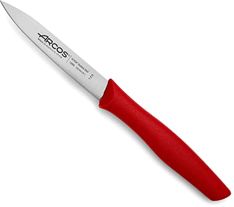 Arcos Serie Nova - Cuchillo Mondador - Hoja de Acero Inoxidable de 100 mm - Mango de Polipropileno Color rojo