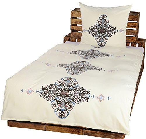 3tlg Winter Bettwäsche Set Fleece Microfaser Übergröße 200 x 200 cm + 80 x 80 cm NEU Streifen Ornamente Creme Beige Mandala