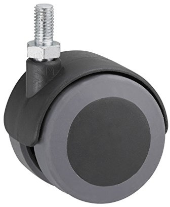 Metafranc 800330 Roulette double Ø 50 mm – Avec vis – Roue TPR – Surface de roulement souple – Roulement coulissant – Charge maximale : 50 kg/Roulette de transport/Roulette de meuble/Roulette