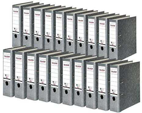 Original Falken 20er Pack Recycling-Ordner Wolkenmarmor. Made in Germany. 8 cm breit DIN A4 grauer Rücken Ringordner Aktenordner Briefordner Büroordner Pappordner CO2-Neutral Blauer Engel