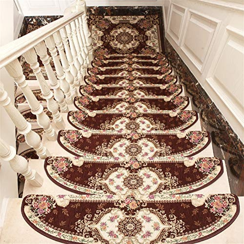 LIVEINU Selbstklebend Stufenmatten Treppen Teppich Halbrund Waschbar Starke Befestigung Anthrazit Klassisch Treppen-Matten 24x65cm (15 Stück) Kaffee