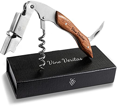 𝐕𝐈𝐍𝐎 𝐕𝐄𝐑𝐈𝐓𝐀𝐒 Profi Kellnermesser - Korkenzieher Wein aus rostfreiem Edelstahl - Premium Weinflaschenöffner mit hochwertigem Naturholzgriff - Kellnerbesteck (Weinöffner) mit Gratis eBook