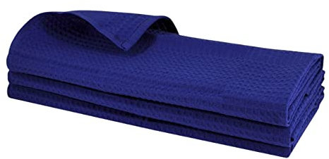 3er-Set Geschirrhandtücher in Blau-Royalblau, im Waffel-Pique-Design, aus 100% Baumwolle, Spültuch, Putztuch, Küchentuch, Poliertuch