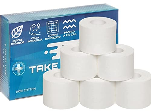 TAKE SPORT® Sportbänder, Crossfit, Candagen boxen, Sportbänder, Trainingsbänder, Sporttape, Tape sport, Sport bänder, Physio tape, Fingertape 5x10m 100% Baumwolle Zig Zag Rand Nicht elastisch Weiß(6)
