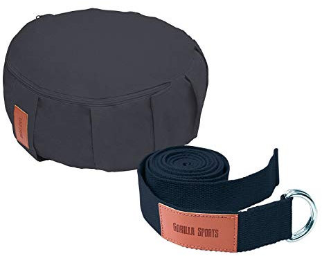 GORILLA SPORTS® Yoga Set inkl. Yogakissen und Yogagurt Farbe Schwarz