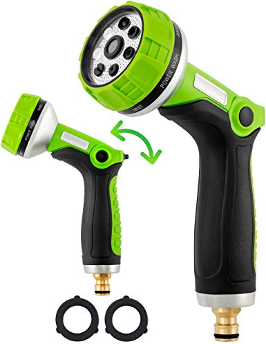 tillvex Garten-Handbrause Premium 10 Funktionen | für alle gängigen Gartenschlauch-Systeme | Gartenbrause | Spritzpistole | Spritzdüse | mit Feststellfunktion | Grün