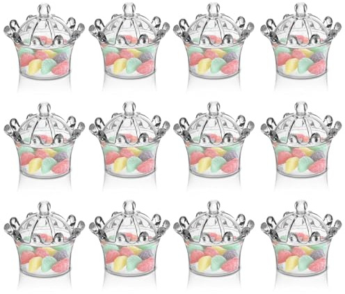 HERCHR 12pcs Boîte à Dragées pour Baptême, Boîtes à Bonbons en Forme de Couronne, Boîtes à Dragées Mariage,Transparente boîtes de faveur pour Anniversaire, Bébédouche, Baptême, Communion, Noël