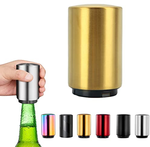Magnetic Beer Bottle Opener,Stainless Steel Push Down Beer Bottle Opener, Beer Bottle Cap Opener with Magnet,Kitchen Gadgets for Men,Beer Gifts for Men Christmas Father's Day