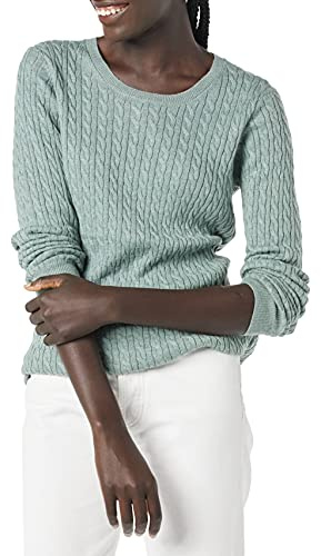 Amazon Essentials Women's Lightweight Cable Knit Crewneck Sweater, Long Sleeve (Available in Plus Size), Sage Green Heather, Small