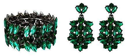 EVER FAITH Armband und Ohrrine Set Österreichischer Kristall Hochzeit Braut Prom Schmuck Sets Grün Schwarz-Ton