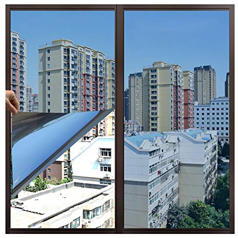 bandezid Spiegelfolie Selbstklebend Selbsthaftend reflektierende Fensterfolie Sichtschutz UV-Schutz Sonnenschutzfolie Fenster innen oder außen-Eiskristallblau 0,6x3m