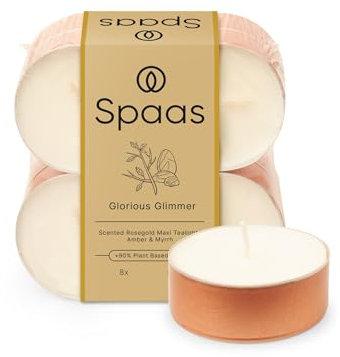 Spaas - Lumini profumati maxi in oro rosa, confezione da 8 pezzi, 10 ore - Glorious Glimmer