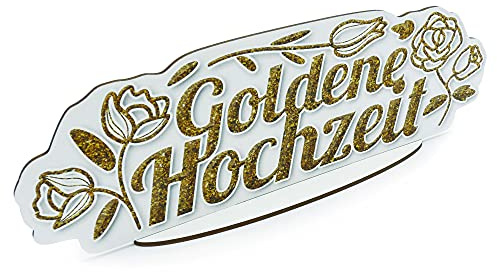 KOCHDIALOG Tischdekoration Tafeldekoration Goldene 50. Hochzeit Tischaufsteller recycelbar,stabil 3mm dick,3D-Effekt (2 Varianten) (Goldene Hochzeit 1 er)