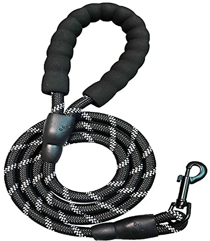 Sakruda 5FT Strong Dog Lead,Durable Dog Rope Leash with Soft Padded Handle,Highly Reflective Threads for Night Safety,Suitable for Small, Medium and Large Dogs (black)