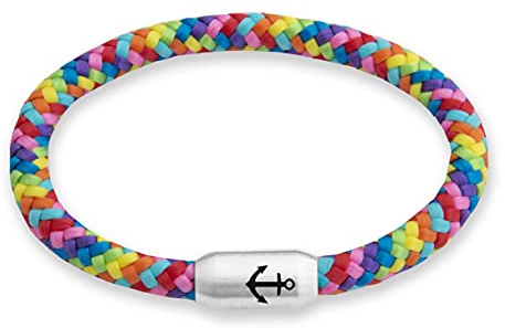 Paris Montana • Das Original Rainbow-Regenbogen-Segeltau-Armband, Unisex, Gravur: LGBT, Sylt, Anker oder Ibiza, Magnetverschluss, Durchmesser 6mm Ø (Rainbow - Anker, 21.00 CM)