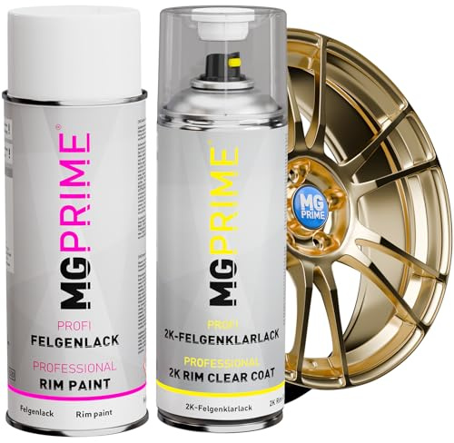 MG PRIME Kit Premium 2K vernis pour jantes en Or métallisé brillant peinture acrylique vernis clair pour jantes aérosol bombe de peinture automobile 400 ml