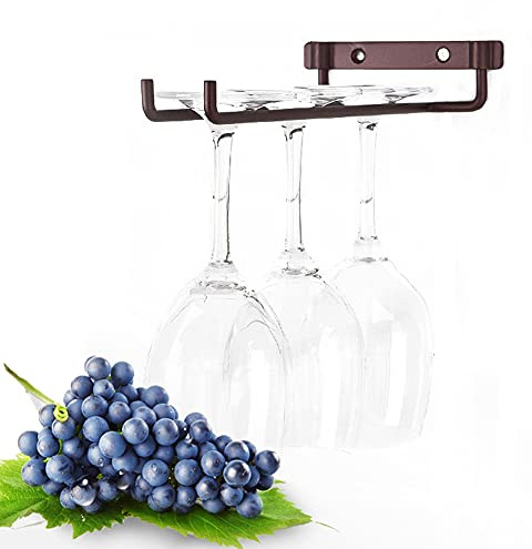 HERCHR Wine Glass Holder 10inch, Single Rail Wine Glass Rack Under Cabinet for RV Bar Kitchen Storage(Bronze)