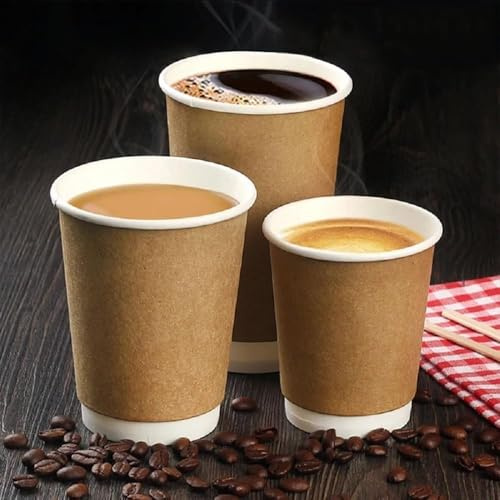 HOT BARGAINS, 500 x 8 oz Brown Double Wall Insulated Disposable Coffee Cups - Kraft Paper Cups for Chocolate Tea, Espresso, and Cold Drinks and Eco-Friendly Hot Cup