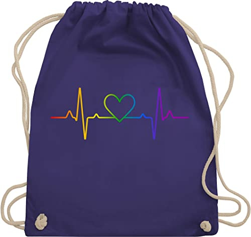 Turnbeutel Rucksack - LGBTQ Kleidung Flag - Herzschlag Regenbogen Pride - Unisize - Lila - lesbian gifts lgbtq-tasche lgbt herz beutel lgbtq+ csd lgbtq+regenbogen stoffrucksack tasche lqbtq