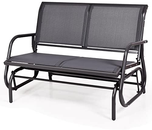 COSTWAY 2-Person Outdoor Glider Bench, Patio Double Swing Gliding Chair Loveseat, Steel Frame Fabric Garden Relax Rocking Chair for Balcony, Porch, Backyard and Poolside (Grey)