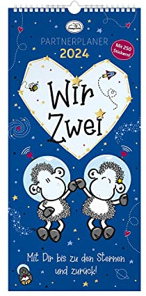 Sheepworld Planer für Zwei 2024 | Kalender für Paare, Wandkalender, Partnerplaner, Familienplaner, Kalender 2024 | Kalender mit vier Spalten, Stickerbogen | 48199