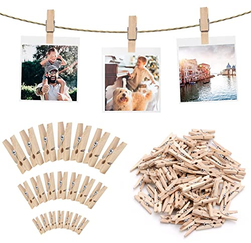 guangyuan 150 Stück Kleine Wäscheklammern Holz Mini Holzklammern, 2.5/3/3.5cm Holzklammern Klein, Deko Klammern, Kleine Holzklammern für Fotos Bilder Collagen Postkarten Geschenke