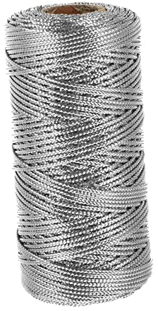 COHEALI 1.5mm Silver Metallic Binding Rope, Gold and Silver Thread for Packaging, 16-strand Hollow Non-elastic Diy Wrapping Cord, 100m Roll for Candy and Bread Bag Tying