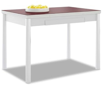 ASTIMESA Ausziehbarer Küchentisch, weißes Gestell mit Glasplatte, Bordeaux, ideal für kleine Räume, 90 x 50 cm, ausziehbar 140 x 50 cm