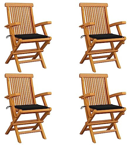 LAPOOH Gartenstühle mit Schwarzen Kissen 4 STK Balkonstuhl, Möbelsets, Gartensessel, Garten Stühle, Gartenmöbel, Balkon Stühle, Terrassenstühle, Sessel Outdoor, Hochlehner, Teak Massivholz