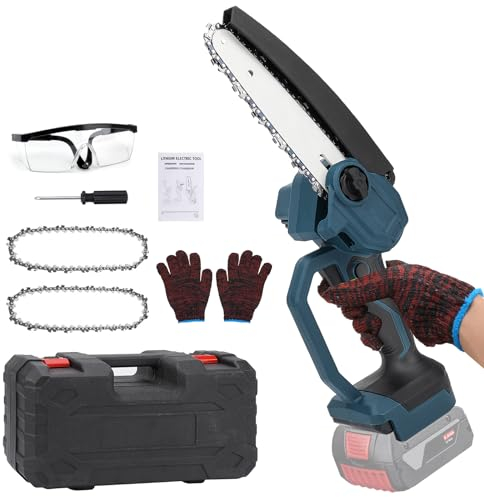 Mini tronçonneuse électrique sans fil de 6 inch avec moteur sans balais, petite scie à chaîne portable compatible avec Bosch GBA 18 V batterie, sécateur de coupe de branches d'arbre (Sans batterie)