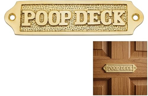 Mystic Colonial Poop Deck Sign Solid Brass Plaque with Screws, Nautical Door Sign, Marine Boat Name Plate, Cabin Sign