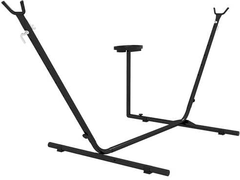 Outsunny Hängemattengestell, Hängemattenständer mit seitlicher Ablage, Ständer für Hängematte, bis 150 kg Belastbar, Stahl, Schwarz, 285 x 125 x 110 cm