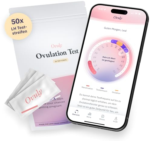 OVULY Test Ovulazione | 50 x Test Fertilità Donna con App - Stick Ovulazione 10 miu - LH Test - Kit Ovulazione