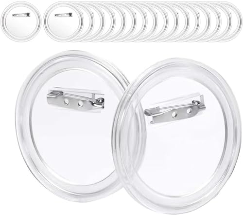 Lohill 18 Stück Buttons Selber Machen, 60mm Buttons Anstecker Zum Selbstgestalten, Acryl Design Pins DIY Ansteckbuttons Set，Button mit Anstecknadel für Foto Bild，Transparent
