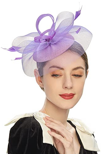 Kielsjajd Damen Fascinator Hut, Mesh Federn Stirnband Tea Party Clip Kopfbedeckung Haarschmuck für Party Kirche Hochzeit für Frauen Mädchen, Damen Fascinator Hut mit Federn Schleier Stirnband Clip