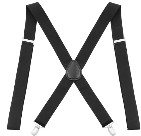 AiQInu Bretelle Uomo Nero con 4 Metallo Clip, 125 cm X Stile Regolabile Bretelle Uomo Larghe per Uomini e Donne - 3.5 cm
