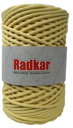 Radkar Baumwollkordel, 3-4 mm, mit Polyester kern, 100 m, Häkelgarn, Makramee, Baumwollschnur (Hellgelb)