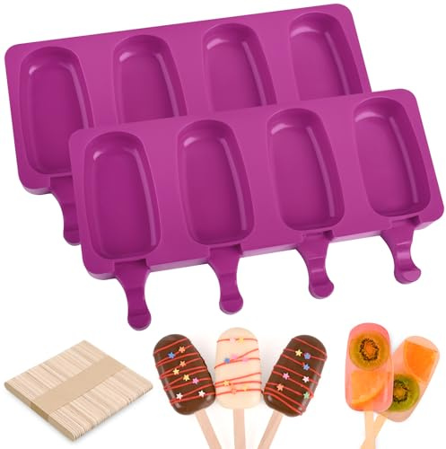 WMKGG Silikonformen für Eis am Stiel, 2 Stück Eisformen mit 50 Holzstäbchen für Cake Pop, Eis, Kuchen (Standardgröße/Rosarot)