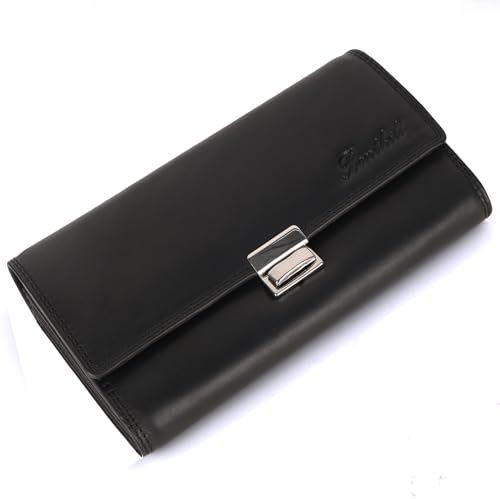 Benthill Kellner Geldbörse Leder - Echtleder Kellnerportemonnaie mit RFID Schutz - XXL Robuste Kellnerbörse - Profi Kellner-Geldbeutel, Farbe:Schwarz - Schwarz